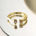 Bague en cuivre ajustable avec émail blanc, cristal goutte et pierres scintillantes - Blanc