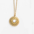 Collar sol bohemio de acero inoxidable dorado con incrustación redonda de nácar blanco - Blanco