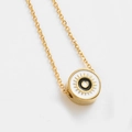 Golden stainless steel necklace with round evil eye pendant and white enamel details - White