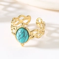 Elegant vintage open ring in gold finish with turquoise stone and hollow wave design - Hollow Open Ring (Blue Turquoise) / Blue