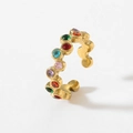 Franse retro gouden open ring met kleurrijke zirkoonstenen in een golfontwerp - Veelkleurig (Gouden basis)