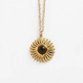 Collar de girasol dorado bohemio con colgante de piedra marrón sobre fondo blanco - Marrón