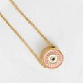 Vintage gold-plated stainless steel necklace with pink enamel Evil Eye pendant detail - Pink