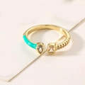 Adjustable gold ring with mint green enamel, drop zircon, and sparkling pavé crystals - Sky Blue