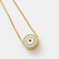 Gold plated stainless steel necklace with light blue enamel evil eye round pendant - Sky Blue