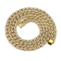 Hip hop Cuban link necklace in golden finish with sparkling pavé crystal rhinestones - Gold 60cm Long 15mm Wide (S8750)