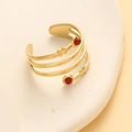 Bague spirale évidée vintage avec plaquage or et perles rouges pour femmes - Or avec Pierre Rouge