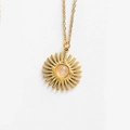 Collar bohemio de girasol en acero inoxidable dorado con colgante de piedra de opalo - Rosa