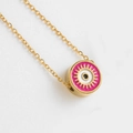 Vintage stainless steel necklace with round pink enamel evil eye pendant charm - Rose Red