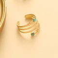 Bague spirale dorée ajustable avec deux pierres de turquoise bleues au design multicouche - Or avec Pierre Bleue