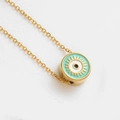 Gold stainless steel evil eye pendant necklace with turquoise enamel sunburst design - Lake Blue