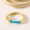 Adjustable gold plated copper ring with blue enamel and square zircon accents - Blue