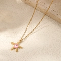 Collier étoile de mer doré avec pendentif mauvais œil sur fond pierre naturelle - Collier Étoile de Mer Œil Rose (Simple)