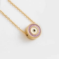 Golden stainless steel necklace with round purple and white enamel evil eye pendant - Purple