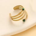 Bague vintage dorée multicouche avec perles vertes style malachite en design croisé - Or avec Pierre Verte