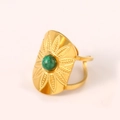 Bohemian gold stainless steel ring featuring oval shield and green turquoise stone - Green Stone