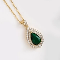 Elegant emerald pear-cut drop pendant necklace with gold chain and halo crystals - Water Drop