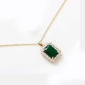 French retro gold necklace featuring a rectangular emerald pendant with halo diamonds - Large Rectangular Halo Style (A1853)