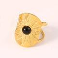 Vintage 14k gold plated stainless steel ring with a central black gemstone inlay - Black Stone