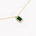 Elegant gold necklace with rectangular emerald green crystal pendant and zircon stones - Small Rectangular Halo Style (A1853)