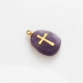 Pendente ovale in cristallo viola con croce dorata e gancio in acciaio inossidabile - Croce di Ametista