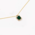 Golden necklace with emerald green square pendant and white zircon halo detail - Square Rhinestone
