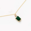 Gold chain necklace featuring a rectangular emerald pendant with micro-diamond accents - Rectangular Plain Style (A1854)