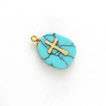 Tropfenanhänger aus Türkisstein mit goldenem Kreuz und Edelstahlöse für DIY-Schmuck - Blauer Türkis Kreuz