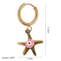 Gold starfish drop earrings with pink enamel inlay and size measurements 2.5cm - Starfish Evil Eye Earrings (1 Pair) / 14k Gold Plated