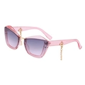 Lunettes de soleil œil de chat mode avec monture rose transparent et verres violets - Style Rose Transparent Dégradé Rose Avec Chaîne (FY-8820B-C8)