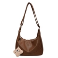 Minimalist large brown hobo tote bag with silver zipper and plush star charm - Brown