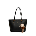 Borsa tote classica in pelle nera da donna con tracolla lunga e ciondolo a orsetto - Senza Ciondolo / Nero