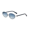 Silberne ovale Sonnenbrille mit blauem Farbverlauf und Kleeblatt-Kristall-Detail - Silberrahmen Verlauf Blau (C4)
