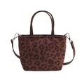Leopard-Print-Einkaufstasche aus Wildlederimitat mit Ledergriffen und Schultergurt - Kaffee Leopard