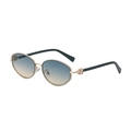 Oval sunglasses with gold metal frames and blue-to-orange gradient lenses with floral hinge - Gold Frame Green Orange Gradient (C5)