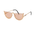 Rahmenlose Sonnenbrille mit braunen Gläsern, goldenem Strassbesatz und Metallbügeln - C1 Tee