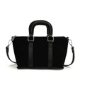 Matte black leather crossbody pillow bag with silver hooks and top handle design - Black