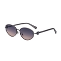 Oval grey-black transparent sunglasses with gradient lenses and flower detail - Gunmetal Frame Gray Orange Gradient (C6)