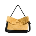 Bolso tote retro grande de ante jengibre con asas de cuerda trenzada y correa - Caqui
