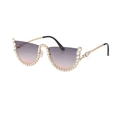Lunettes de soleil sans monture avec strass, cadre doré et verres dégradés rose gris - C2 Gris Rose