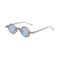 Steampunk round frame sunglasses with double grey metal wire and light blue lenses - White Frame Blue Lens (C6)