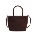 Sac seau en daim marron foncé mat avec poignées rondes et bandoulière amovible - Marron