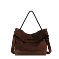 Bolso tote grande de ante marrón oscuro con contraste de cuero y correa de hombro ancha - Marrón