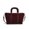 Vintage burgundy suede and leather boston bag with top handles and shoulder strap - Burgundy
