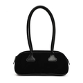 Minimalist black matte suede bowling bag with smooth leather handles for women - Black / Large