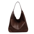 Minimalistische große dunkelbraune PU-Leder Shopper-Tasche mit Vintage-Faltenstruktur - Große Umhängetasche + Tasche / Braun