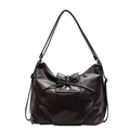 Deep brown vintage faux leather tote bag with bow tie detail and silver buckle - Coffee
