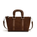 Brown frosted suede tote bag with smooth leather straps and silver hardware detail - Brown