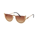 Randlose Cat-Eye-Sonnenbrille mit goldenen Wellen, Bernstein-Strass und braunem Verlauf - C5 Doppeltes Braun