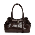 Sac fourre-tout rétro en cuir marron brillant avec longues bretelles et boucle dorée - Marron